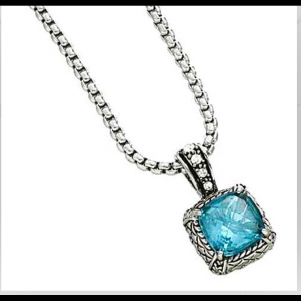 Blue Cubic Zirconia Pendant Necklace Silver Chain